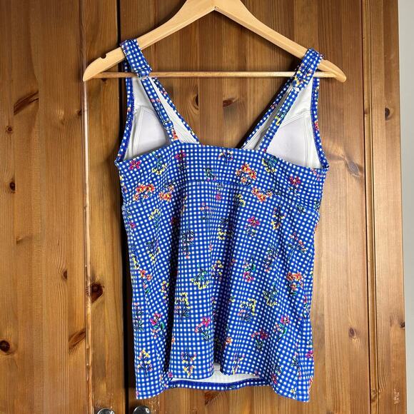 Lands End Blue Gingham Floral Swim Tankini Top Women's 8 Beachy Botanical Check - Picture 7 of 10